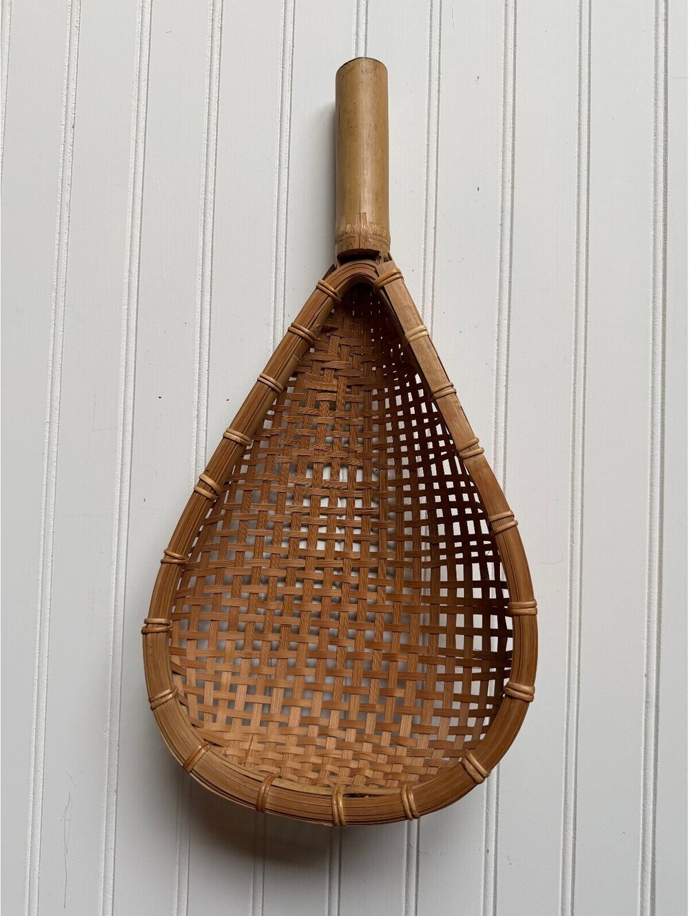 Vintage Bamboo Rattan Scoop Basket 18" Teardrop Boho Wall Hanging Decor